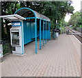 Ticket machine and passenger shelter on Ty Glas railway station, Cardiff