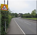 ST4769 : Warning sign - bends ahead towards Nailsea by Jaggery