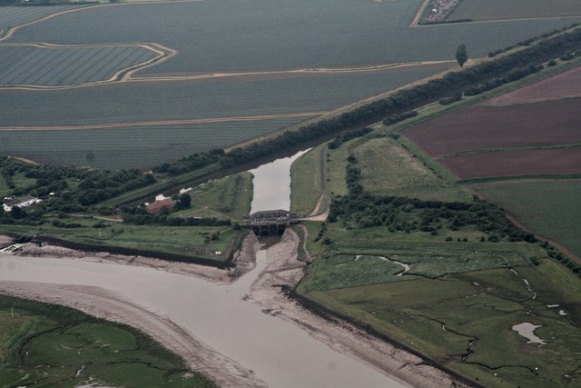 Hobhole Drain Pumping Station and Sluice, the Haven: aerial 2016