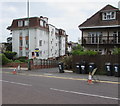 Cambridge Road wheelie bins and name sign, Bournemouth