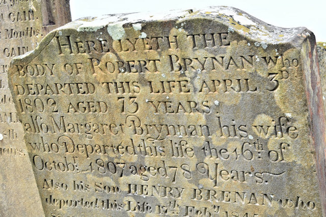 Robert Brynan headstone, Ballykeel graveyard, Islandmagee (June 2016)