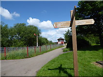 TL1697 : Path sign near Orton Mere Station by Basher Eyre