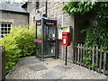 NU0526 : Elizabeth II postbox and phonebox, the Old Post Office, Chillingham by JThomas