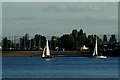 TQ4590 : View of sailing boats on the lake in Fairlop Waters #12 by Robert Lamb
