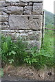 Benchmark on barn on east side of Angram Lane north of Skeugh Gill