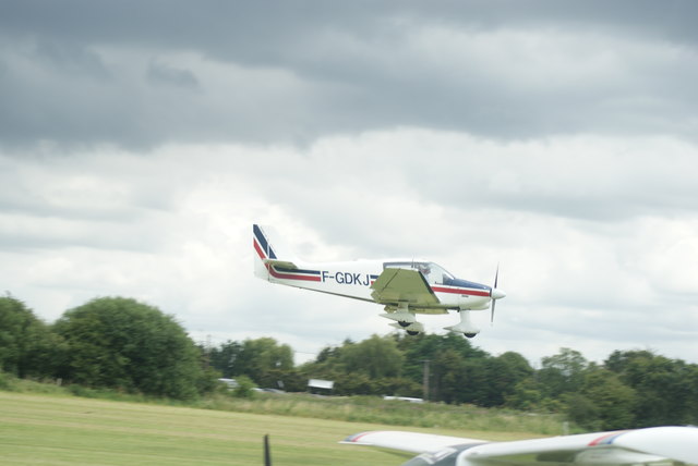 View of F-GKDJ landing at Damyns Hall Aerodrome