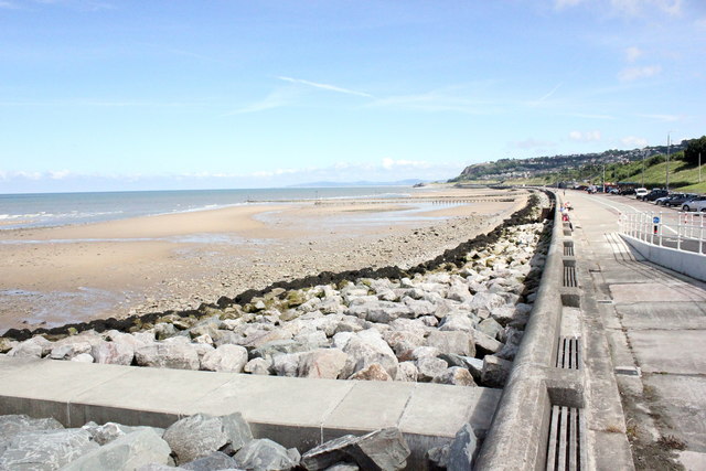 Beach and sea wall at Colwyn Bay