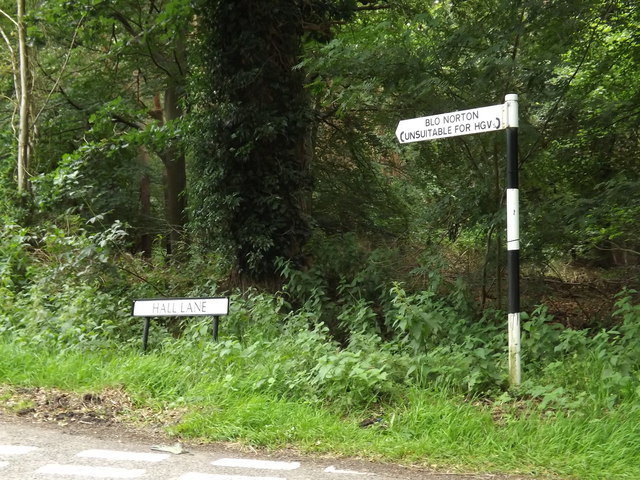 Hall Lane sign & Roadsign on Hall Lane