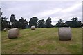 SO5473 : Round bales, Caynham Camp by Richard Webb