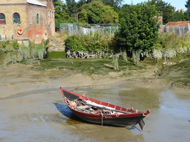 The Ottor at anchor in Faversham Creek at low tide