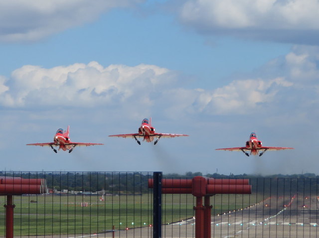 Red Arrows 1, 2 and 3 taking off from Hawarden Airport