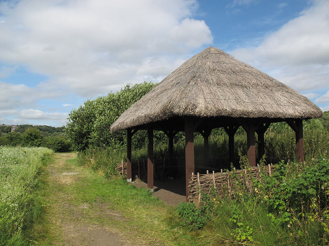 Thatched shelter at Rodley nature reserve