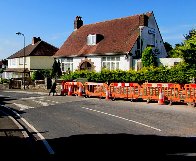 Speed bumps and temporary barriers, Highcroft Road, Allt-yr-yn, Newport