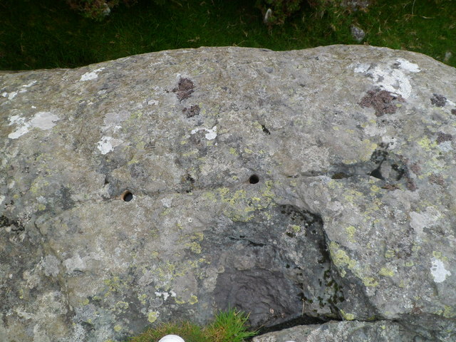 Moel Faban rock Cannon (close-up of holes & grooves), Rachub