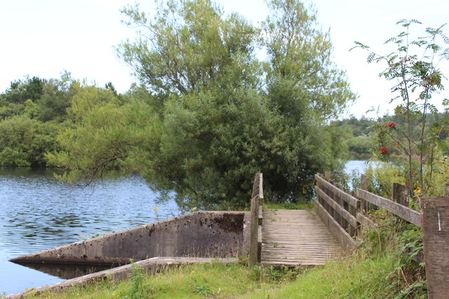 Footbridge over inlet to lake, Bryn Bach Park, Tredegar