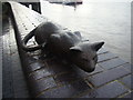 View of a cat statue on Bermondsey Wall East next to The Angel pub