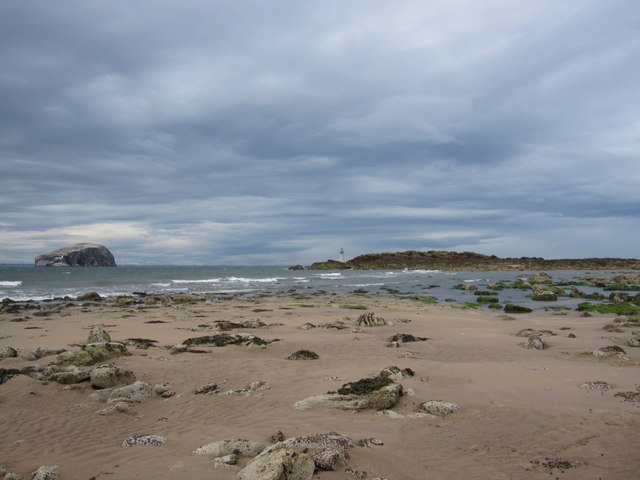 Bass Rock and St Baldreds Boat from Seacliff beach