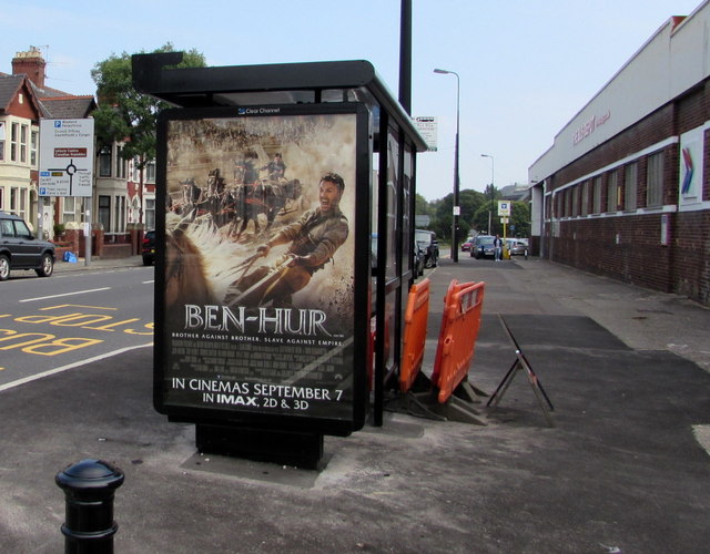 Ben-Hur advert on a Broad Street bus shelter, Barry