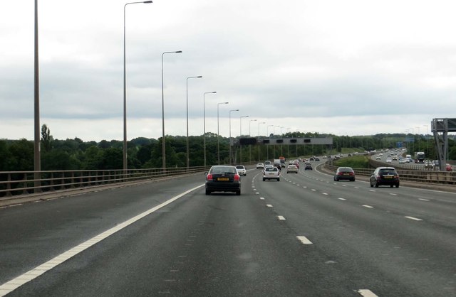 The M6 heading south on the Thelwall Viaduct