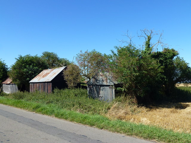 Old corrugated metal sheds in Barroway Drove