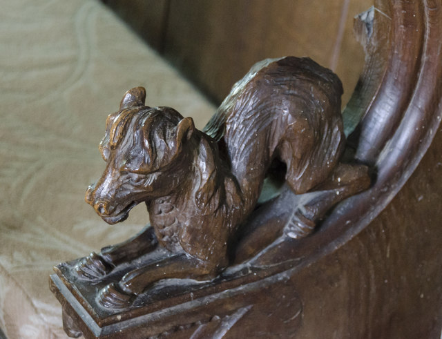 Carved bench end, St Helen's church, Plungar