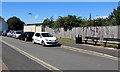 Benches, bin and cars, Nelson Close, Topsham