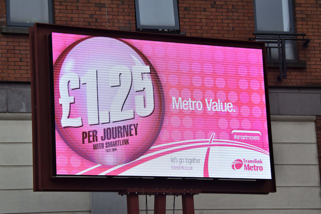 Translink/Metro digital advertising, Belfast (September 2016)