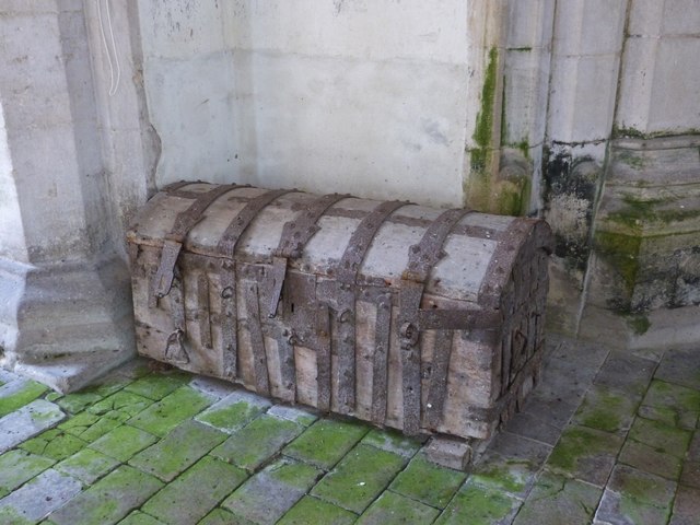 Ancient oak chest in St. Margaret's church , Westhorpe, Suffolk