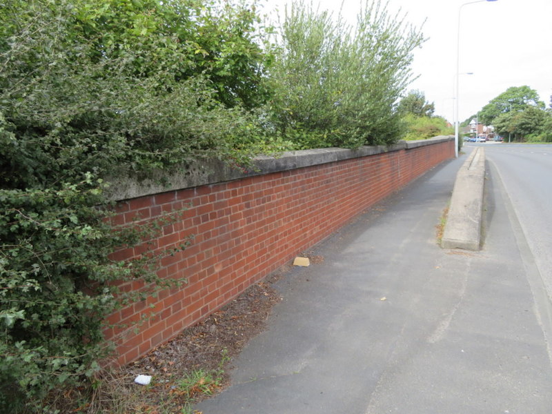 Railway bridge parapet on the A5116 at... © John S Turner cc-by-sa/2.0 ...