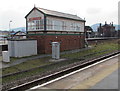 SH9478 : Grade II listed late Victorian signalbox, Abergele & Pensarn railway station by Jaggery