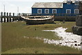 View of a boat moored on the beach at Rye Harbour #2