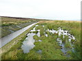 SD9815 : Puddles on the track alongside the catchwater drain, Rishworth by Humphrey Bolton