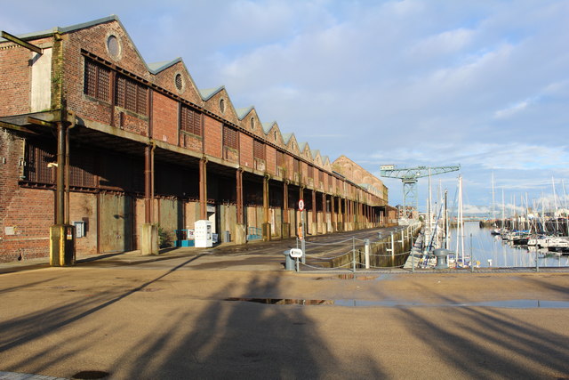 Redundant dockside buildings at Greenock