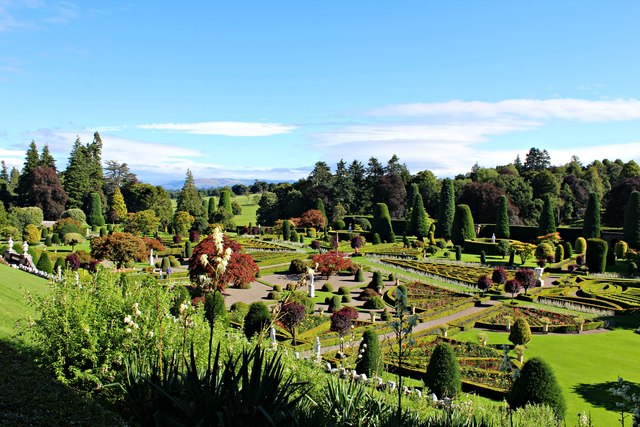 View over Drummond Castle gardens