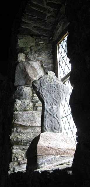 Carved stone in St Clement's Church, Rodel