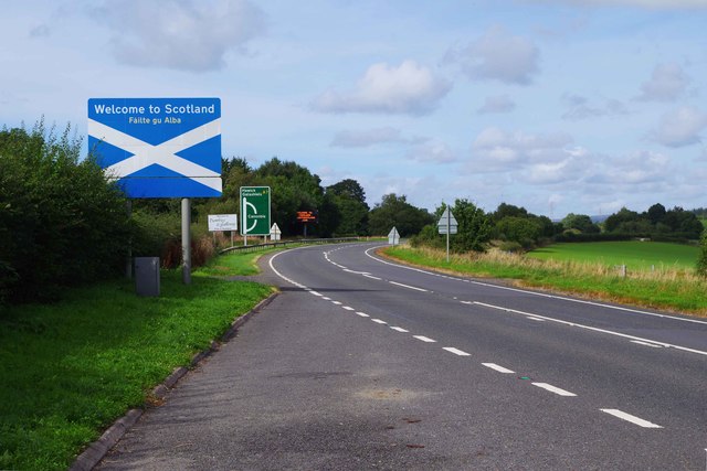 Welcome to Scotland sign on the A7 road P L Chadwick cc by