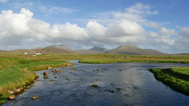 The Howmore River and the major hills of South Uist