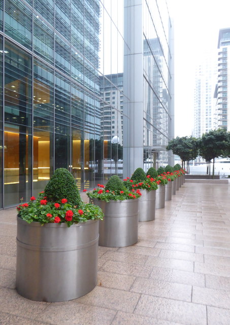 Planters outside an office building in Upper Bank Street, Canary Wharf