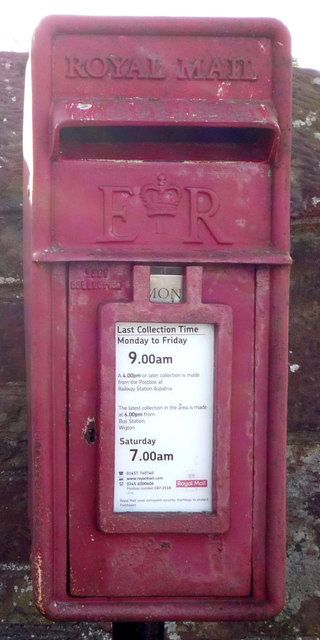 Close up, Elizabeth II postbox on West Street, Aspatria