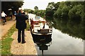 View of a barge moored up on the River Lea near Markfield Park