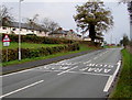 Ysgol/School warning sign facing Main Street, Caersws