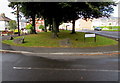 Boulders and trees on a grassy strip, Llantarnam Close, Old Cwmbran