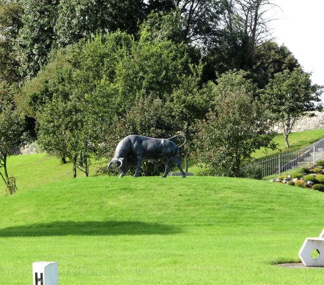 The statue of Donn Cúailnge, the Brown Bull of Cooley, on the Green at Bush