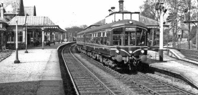 Keswick station, with new DMU, 1956