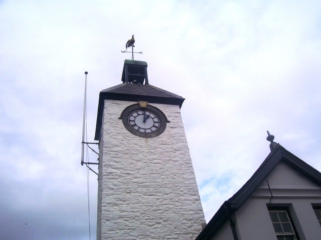 Laugharne Town Hall - tower and plaque 1896