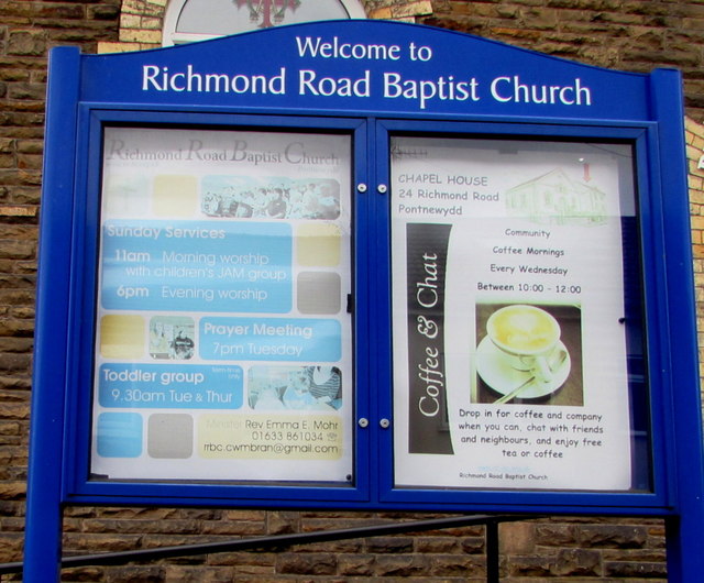 Information board outside Richmond Road Baptist Church, Pontnewydd, Cwmbran