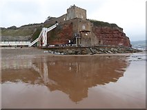 SY1286 : The cliff at Jacob's Ladder, Sidmouth, and its reflection by David Smith