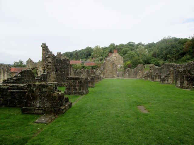 Rievaulx  Abbey  with  village  and  Rievaulx  Bank  beyond