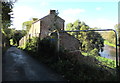 SO6128 : Fenced-off derelict building above the River Wye in Hole-in-the-Wall  by Jaggery