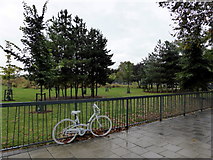 TQ3277 : Ghost Bike outside Burgess Park, Camberwell Road by PAUL FARMER
